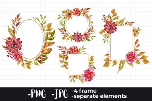 Autumn Floral Watercolor Frame Set for Creative Projects