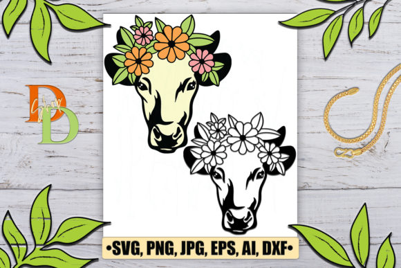 Enhance Your Designs with Cow, Floral Wreath, and Flower